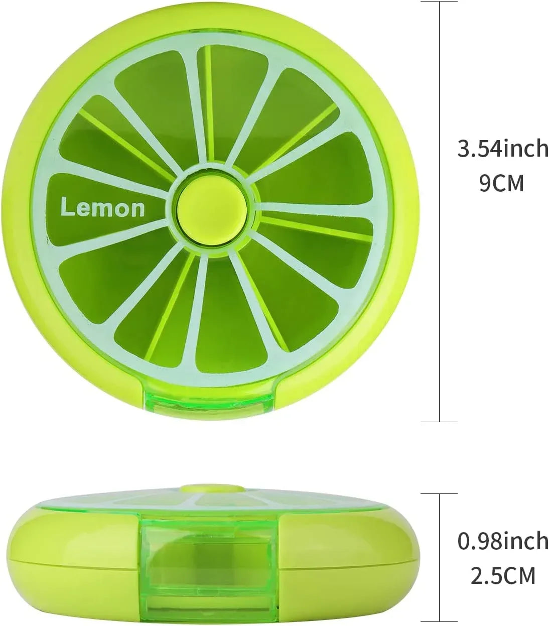 7 Day Weekly Pill Organizer Box, Portable Mini Rotary 3 Compartment Circular Fruit Style Case for Travel and Daily Use, One pack, color selected at random