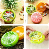 7 Day Weekly Pill Organizer Box, Portable Mini Rotary 3 Compartment Circular Fruit Style Case for Travel and Daily Use, One pack, color selected at random - 45-Degree Angle
