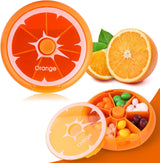 Portable Weekly Pill Organizer Box, 7 Day Rotary Circular Design, 3 Compartment Fruit Style for Travel, Orange - Top-Down View