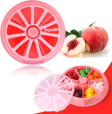 Portable Weekly Pill Organizer Box, 7 Day Rotary 3 Compartment Medicine Case for Travel and Daily Use, Pomelo Pink - Top-Down View