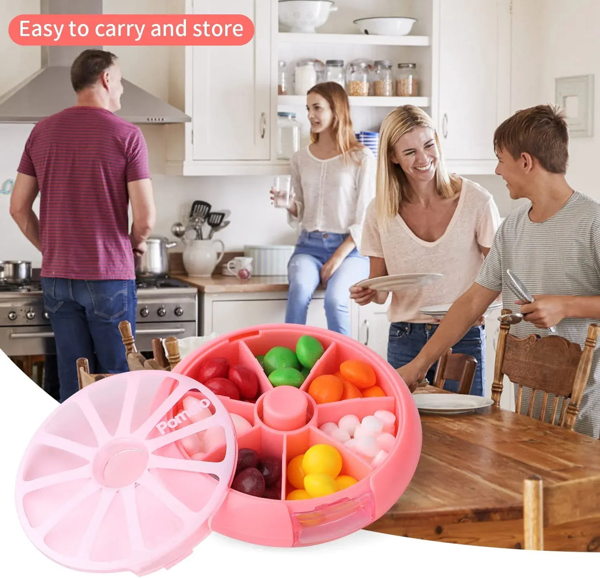 Portable Weekly Pill Organizer Box, 7 Day Rotary 3 Compartment Medicine Case for Travel and Daily Use, Pomelo Pink