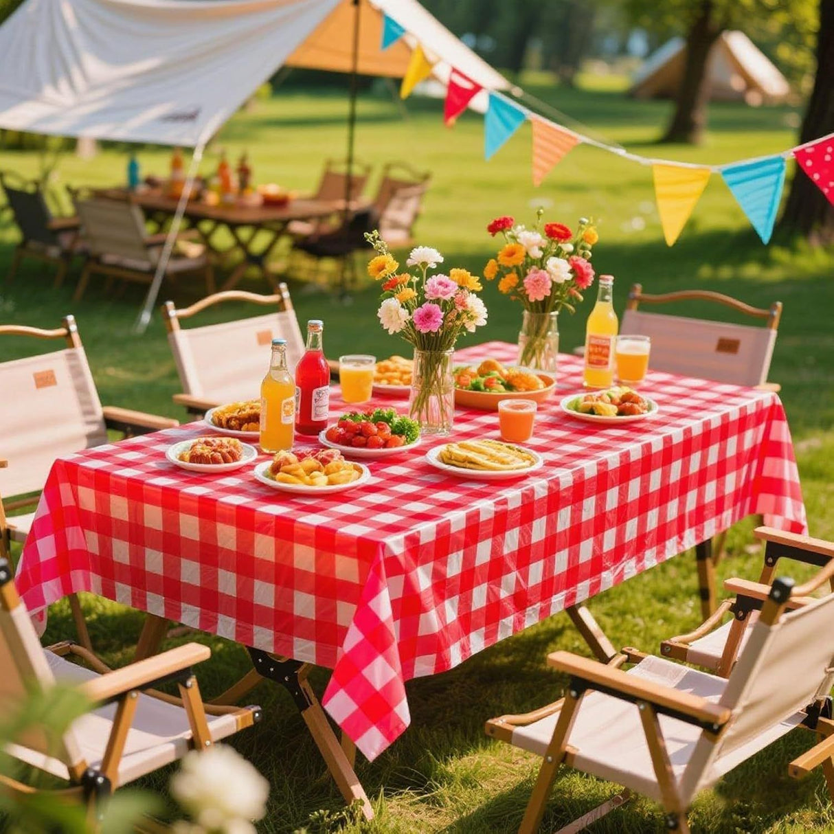 Gingham Plastic Tablecloths, Disposable Waterproof Rectangle Table Covers for Parties and Picnics, Red White, 54 x 108 Inch, 3 Pack