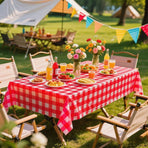Gingham Plastic Tablecloths, Disposable Waterproof Rectangle Table Covers for Parties and Picnics, Red White, 54 x 108 Inch, 3 Pack