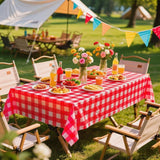 Gingham Plastic Tablecloths, Disposable Waterproof Rectangle Table Covers for Parties and Picnics, Red White, 54 x 108 Inch, 3 Pack - Side View