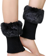 Faux Fur Boot Cuffs Short Fuzzy Knitted Leg Warmers for Women Winter Ankle Covers Black, Practical Everyday Use
