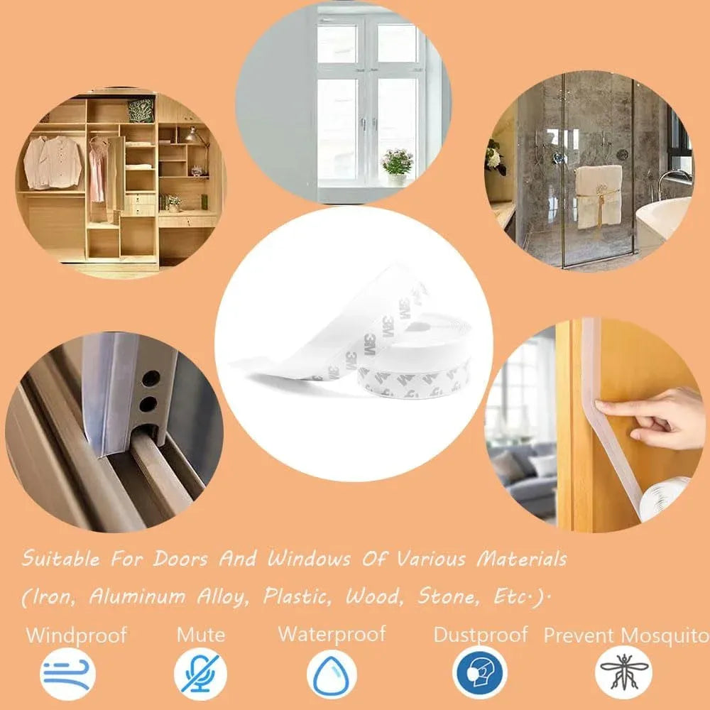 Silicone Weather Stripping Seal Strip, Self Adhesive Soundproof Draft Stopper for Doors and Windows, Clear 16.5 Ft 25mm, White