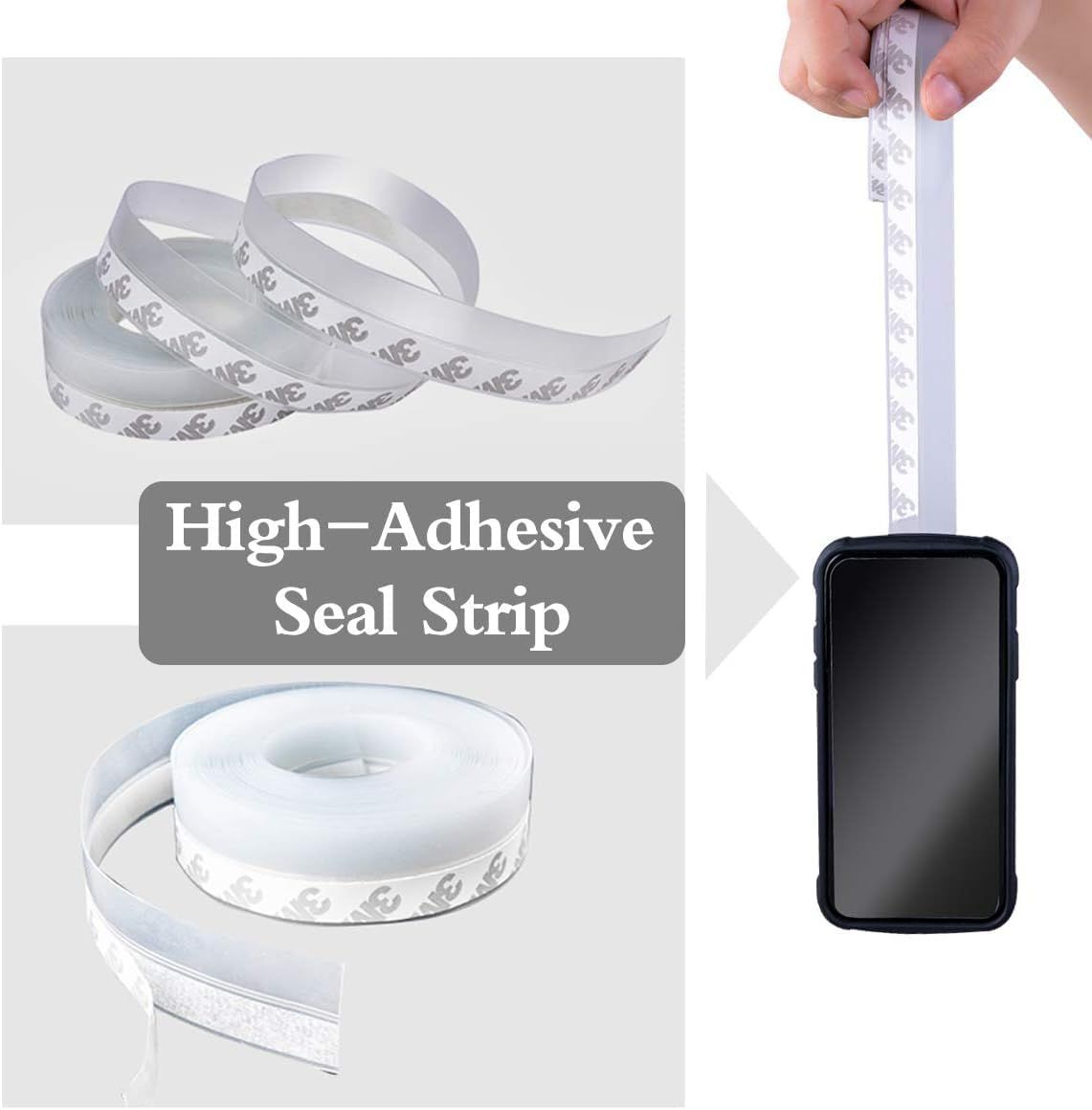 Silicone Weather Stripping Seal Strip, Self Adhesive Soundproof Draft Stopper for Doors and Windows, Clear 16.5 Ft 25mm, White