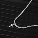 Silver Plated Cubic Zirconia Cross Pendant Choker Necklace with Adjustable Twist Rope Chain for Women, Adjustable Design