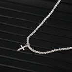 Silver Plated Cubic Zirconia Cross Pendant Choker Necklace with Adjustable Twist Rope Chain for Women, Adjustable Design