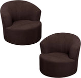 2 Pack Swivel Barrel Chair Slipcover Stretch Soft Washable Furniture Protector for Round Club Accent Chairs Living Room Brown