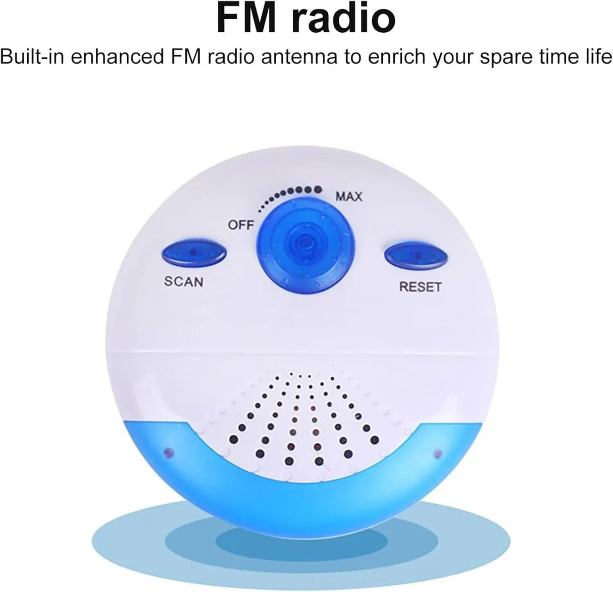Waterproof Shower Radio with AM FM Receiver and Built In Speaker for Bathroom Use, Mini Portable Blue, Waterproof Design
