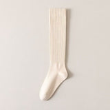 5 Pairs Women's Ribbed Knee High Socks, Solid Color Long Casual Socks for Autumn Winter Outfits, Boots and Daily Wear - Front View