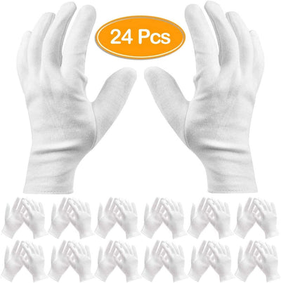Pack of 24 White Cotton Gloves Work Gloves Cosmetic Hydration Gloves for Dry Hands and Eczema, Jewelry Inspection