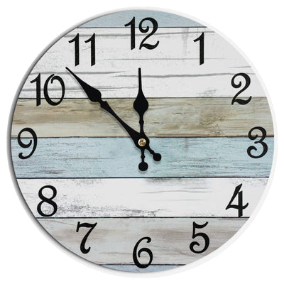 Wall Clock, Gray Silent Wall Clocks Battery Operated Non Ticking, Vintage Rustic Coutry Style Clock Decorative for Kitchen, Bathroom, Living Room, Bedroom(10 In) 1-Blue Rustic Coastal Country