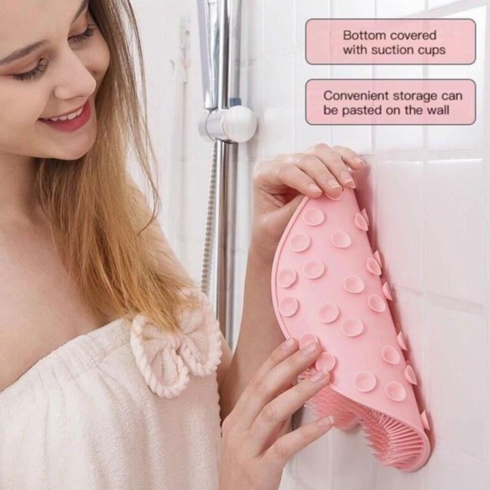 Shower Foot Massager Scrubber, Silicone Bath Massage Cushion Brush Anti-Slip for Lazy Wash Feet, Improves Foot Circulation pink