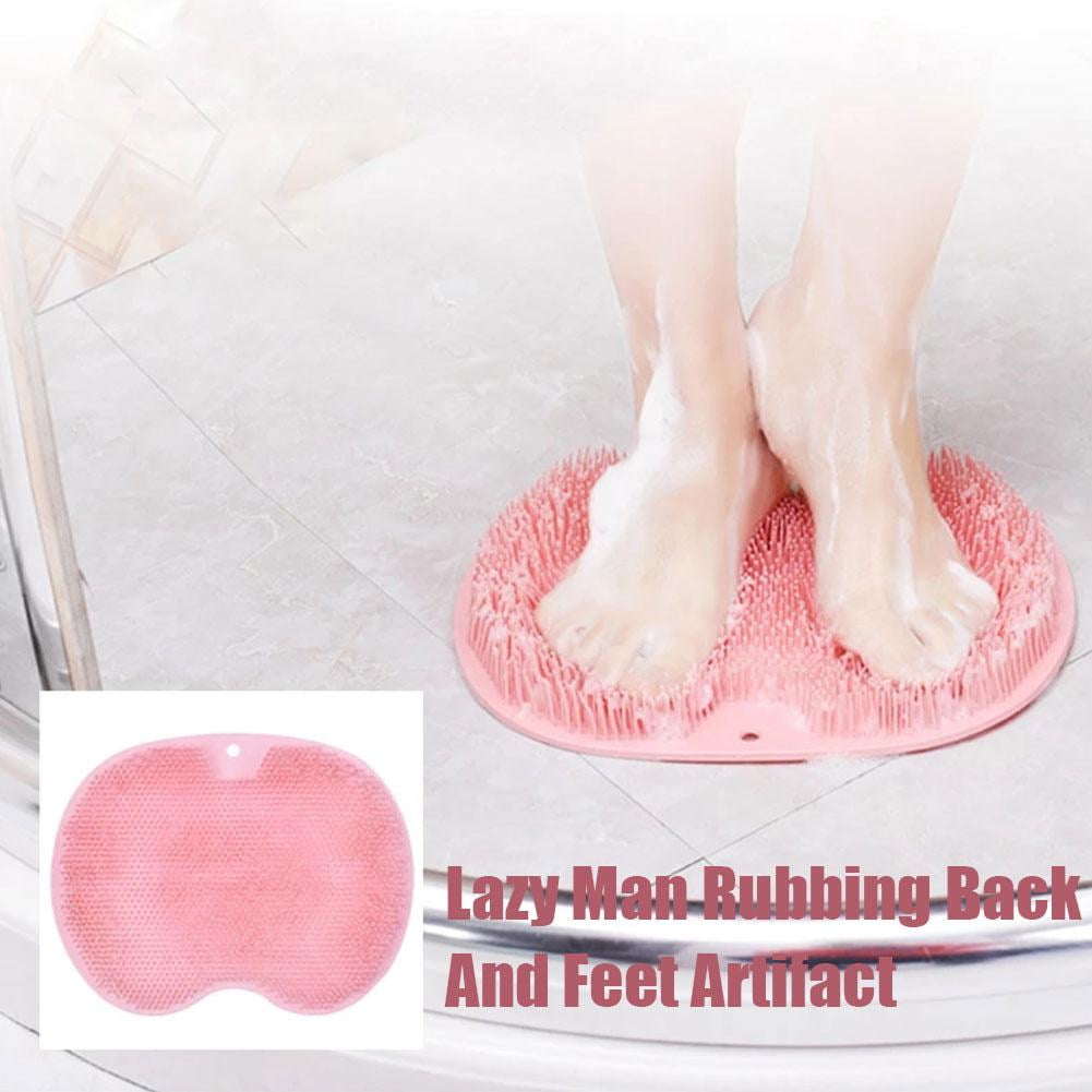 Shower Foot Massager Scrubber, Silicone Bath Massage Cushion Brush Anti-Slip for Lazy Wash Feet, Improves Foot Circulation pink