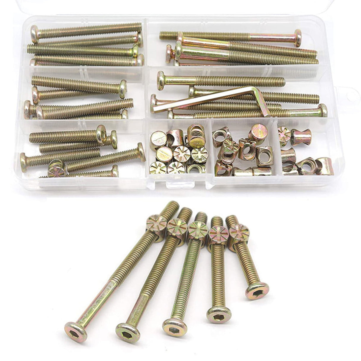 Plated Screws and Screws Replacement Parts Furniture Socket Head Screws for Furniture Cots Beds Crib Nut Assortment Sets for Bed Frame,Furniture,Chairs and Cabinets One Size Gold