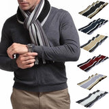 Men's Winter Scarf - Classic Striped Tassel Edge Soft Warm Scarf, Woolen Yarn Knitted Scarf Beige