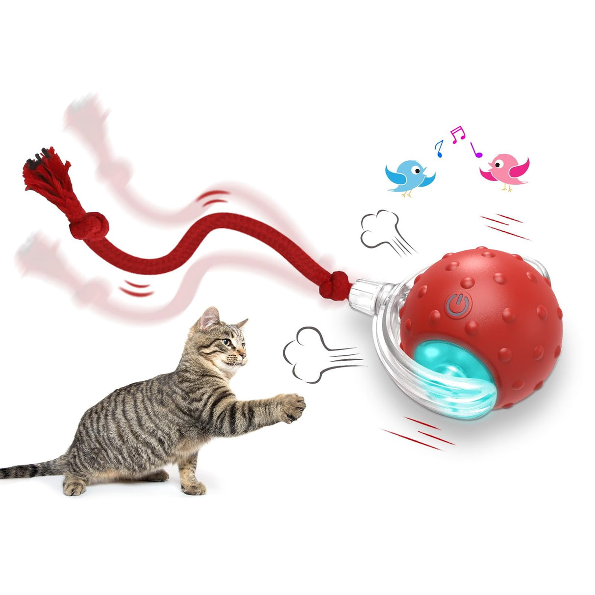 Interactive Cat Toy Ball – Smart Automatic Play with 3 Modes, Durable Silicone Material Red