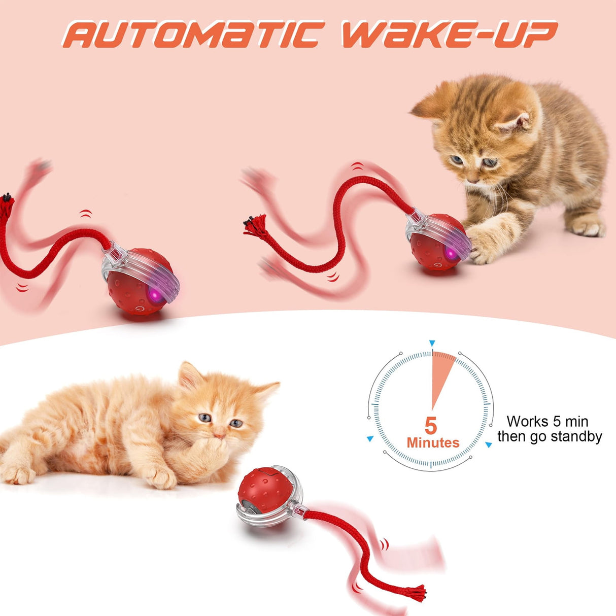 Interactive Cat Toy Ball – Smart Automatic Play with 3 Modes, Durable Silicone Material Red