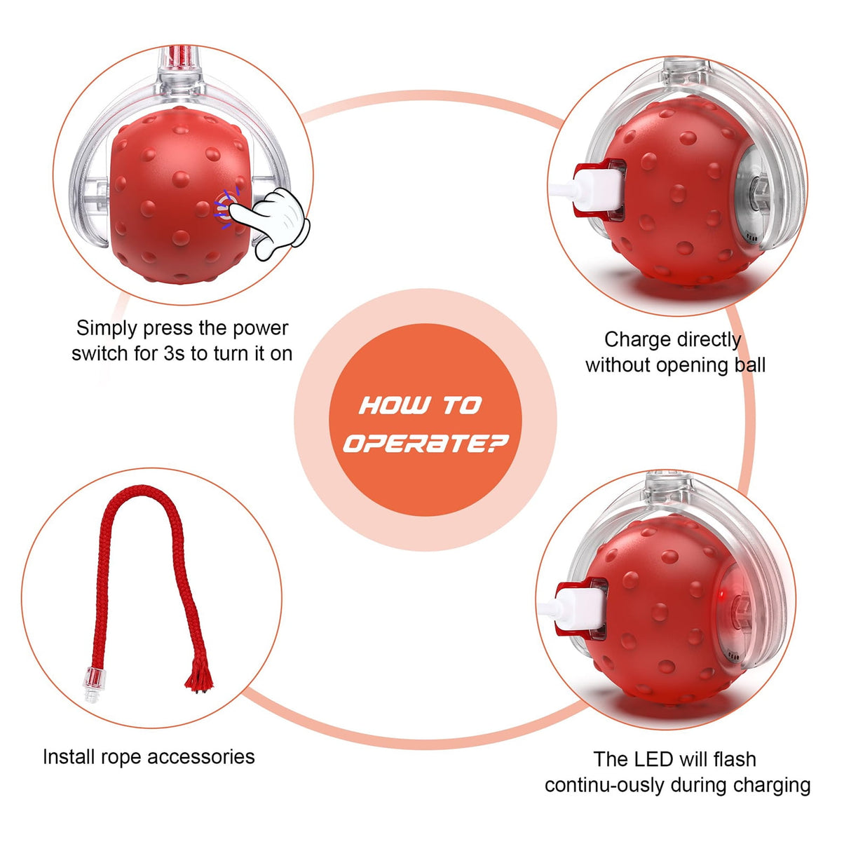Interactive Cat Toy Ball – Smart Automatic Play with 3 Modes, Durable Silicone Material Red
