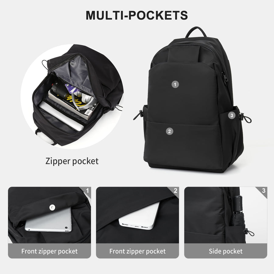 Unisex Lightweight Water-Resistant Backpack Black