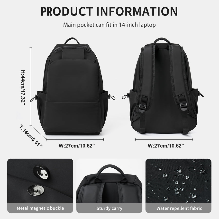 Unisex Lightweight Water-Resistant Backpack Black