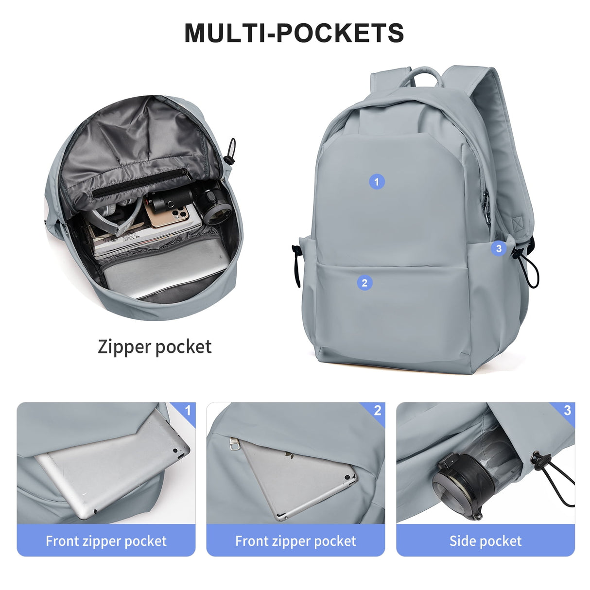 Unisex Lightweight Water-Resistant Backpack, Black Blue