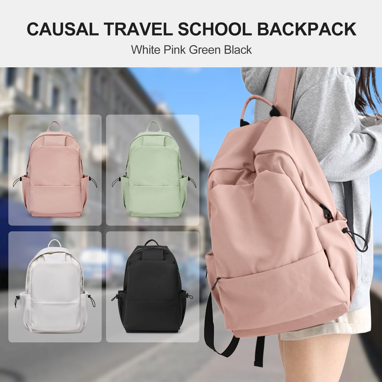 Unisex Lightweight Water-Resistant Backpack, Black Pink