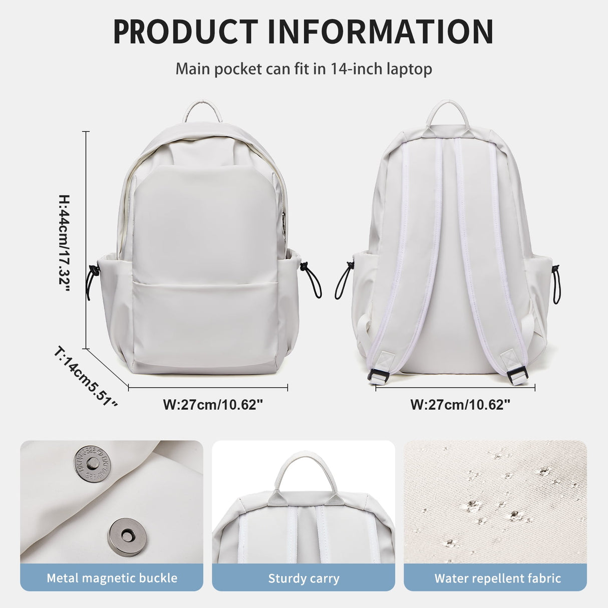 Unisex Lightweight Water-Resistant Backpack, Black White