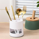 Toothbrush Holders Toothpaste Stand Bathroom Organizer Cup Kitchen Cutlery Rack Vanity Countertop Makeup Brush Pen Storage White Round - Front View