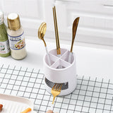 Toothbrush Holders Toothpaste Stand Bathroom Organizer Cup Kitchen Cutlery Rack Vanity Countertop Makeup Brush Pen Storage White Round - Rear View