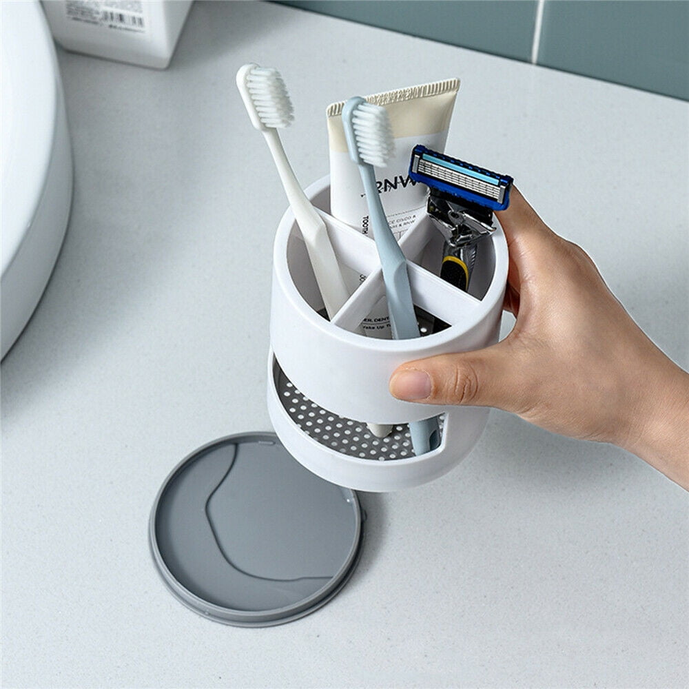 Toothbrush Holders Toothpaste Stand Bathroom Organizer Cup Kitchen Cutlery Rack Vanity Countertop Makeup Brush Pen Storage White Round