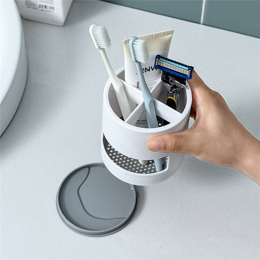 Toothbrush Holders Toothpaste Stand Bathroom Organizer Cup Kitchen Cutlery Rack Vanity Countertop Makeup Brush Pen Storage White Round