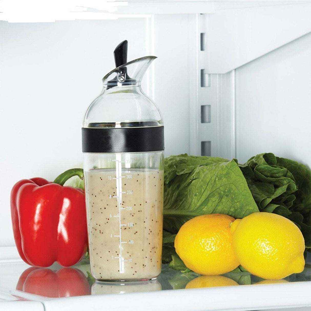 Salad Dressing Shaker Container Bottle Universal Manual Sauces Mixer Juice Mixing Bottle Resistant 8.4with Measurement Black