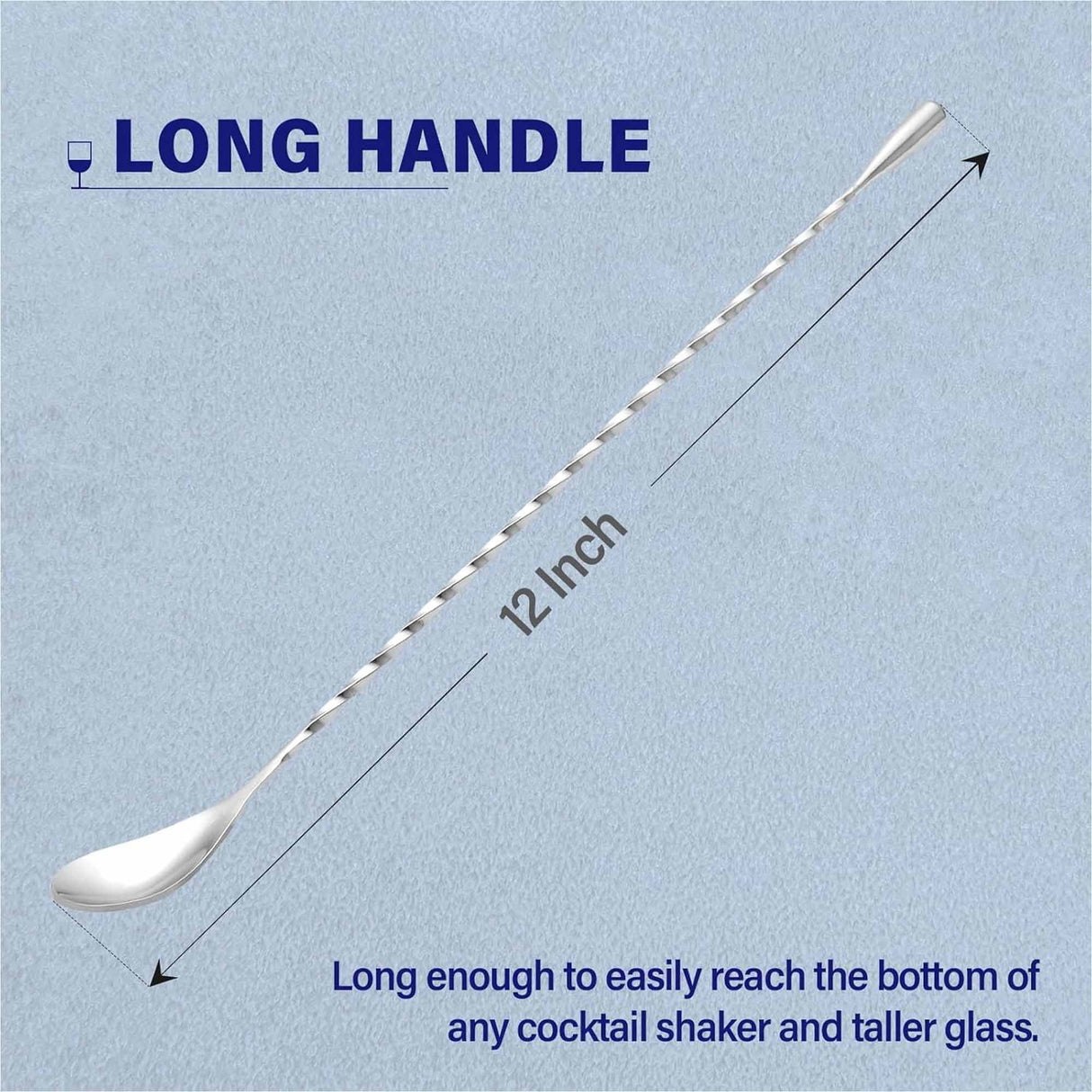 Bar Spoon Cocktail Mixing Stirrers for Drink, Stainless Steel 12 Inches Long Handle, Silver 4 Pieces