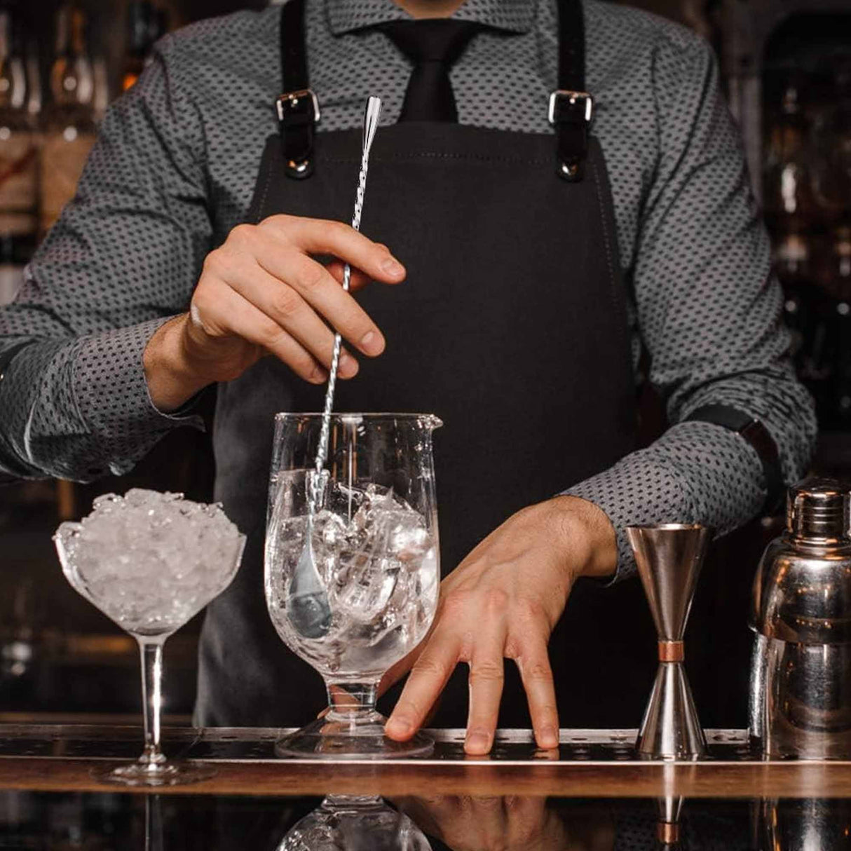 Bar Spoon Cocktail Mixing Stirrers for Drink, Stainless Steel 12 Inches Long Handle, Silver 4 Pieces