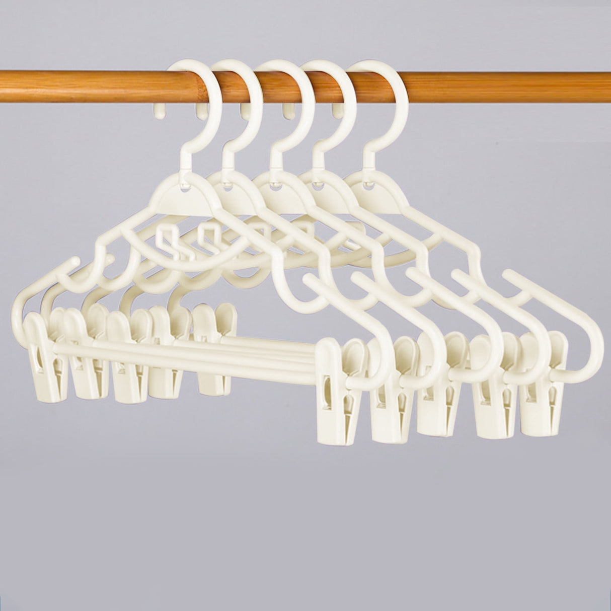 Plastic Pants Hangers with Clips 5 Pack Heavy Duty Skirt Hangers Swivel Hook and Notches Space Saving Acrylic Clip Hangers for Pants Suitable for All Clothing White