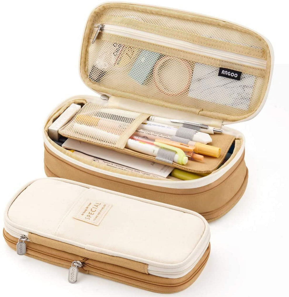 Big Capacity Pencil Pen Case Large Storage Pencil Bag Pouch Organizer (Purple) Khaki