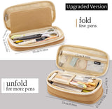 Big Capacity Pencil Pen Case Large Storage Pencil Bag Pouch Organizer (Purple) Khaki - Front View