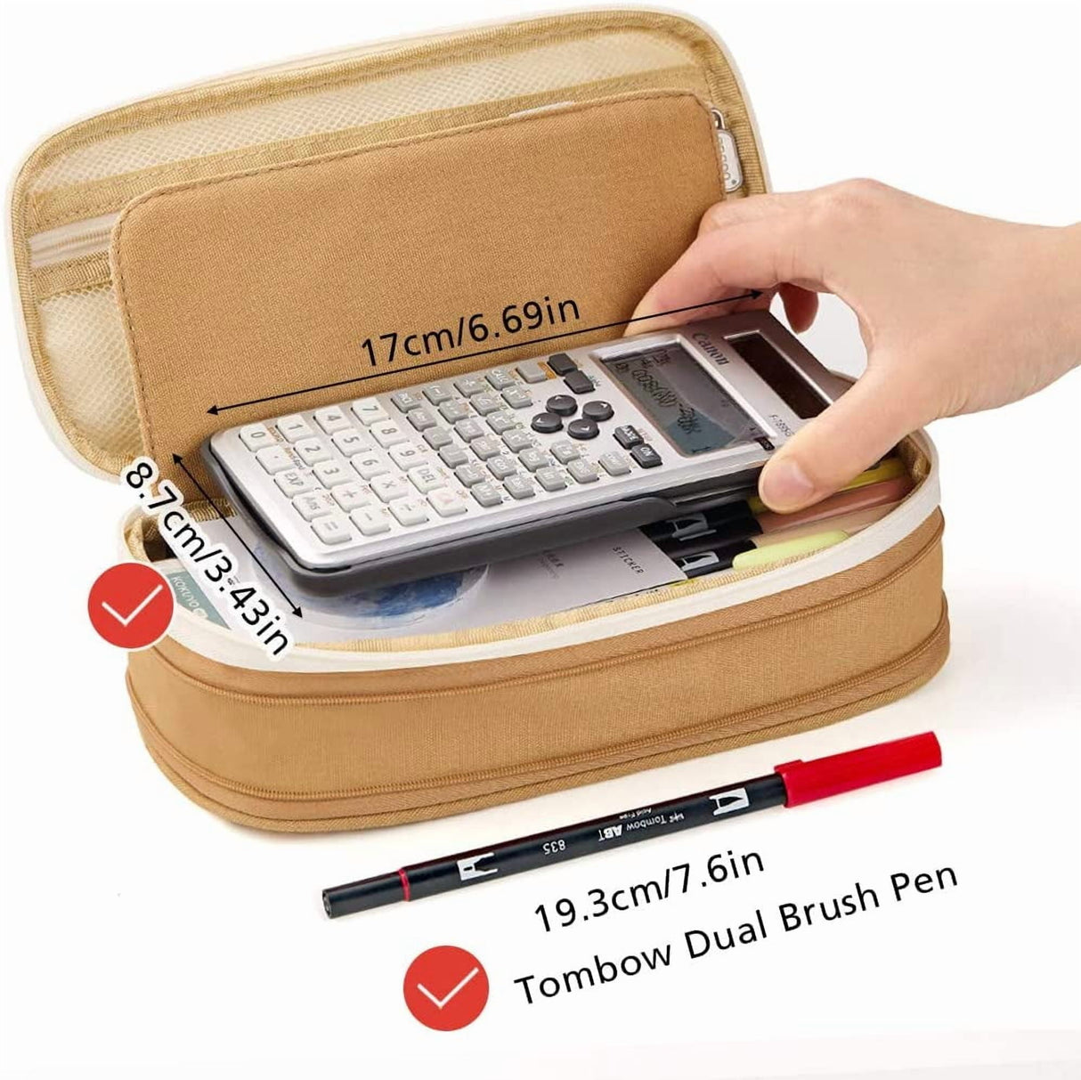 Big Capacity Pencil Pen Case Large Storage Pencil Bag Pouch Organizer (Purple) Khaki