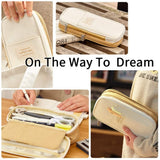 Big Capacity Pencil Pen Case Large Storage Pencil Bag Pouch Organizer (Purple) Khaki - Rear View