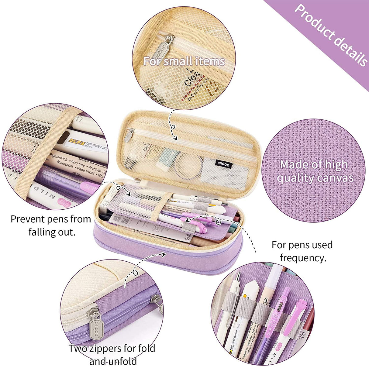 Big Capacity Pencil Pen Case Large Storage Pencil Bag Pouch Organizer (Purple) Purple
