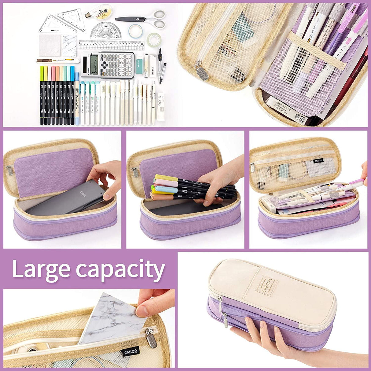 Big Capacity Pencil Pen Case Large Storage Pencil Bag Pouch Organizer (Purple) Purple