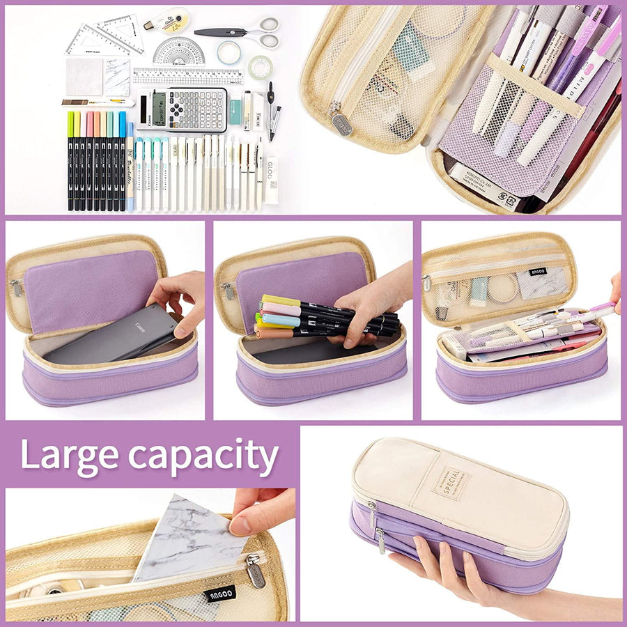 Big Capacity Pencil Pen Case Large Storage Pencil Bag Pouch Organizer (Purple) Purple