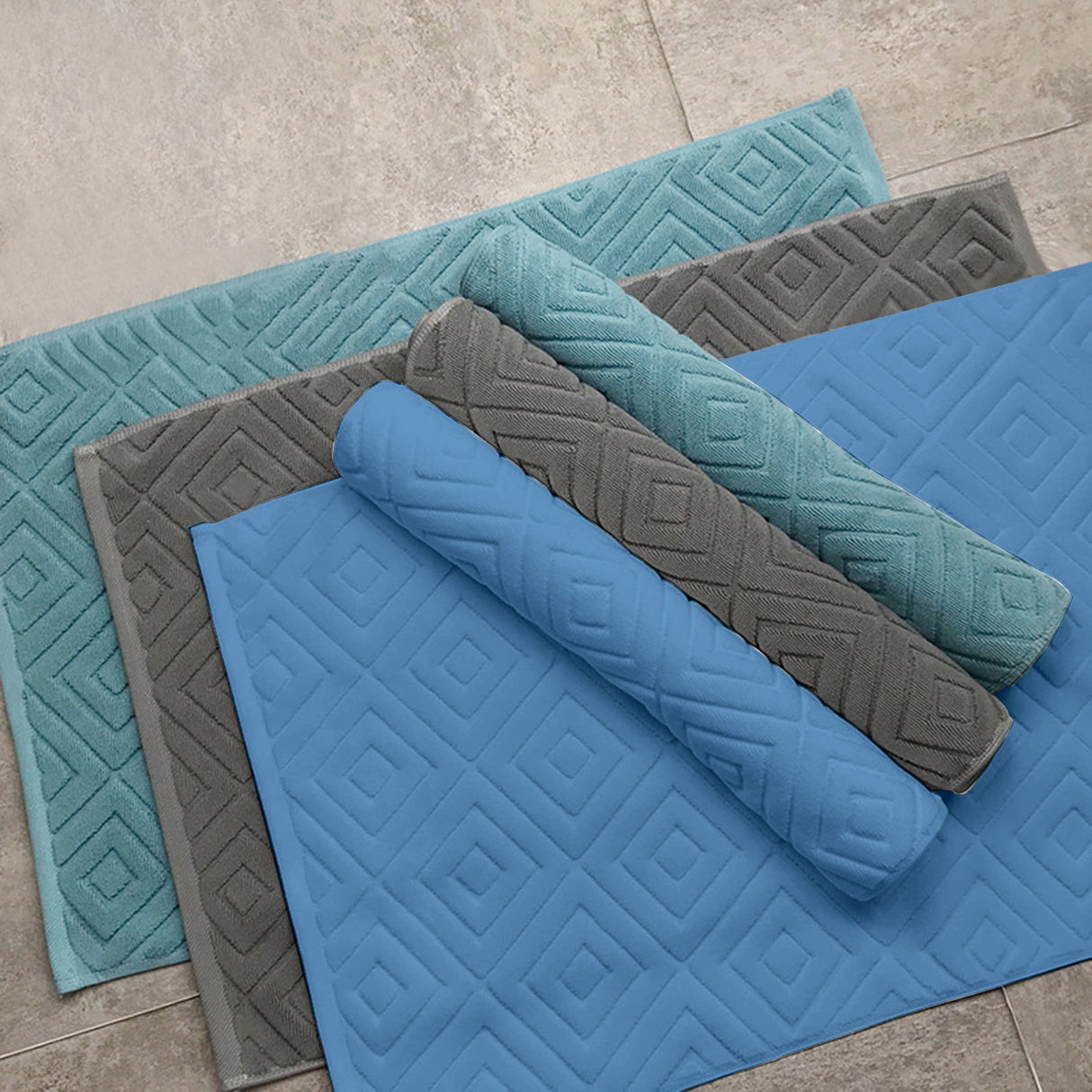 2PCS White Cotton Classic Rug Bath Mats Absorbent Cotton Hotel Spa Shower Bathtub Mats [Not A Bathroom Rug] Machine Washable Shower Bathroom Floor Towel A 1PCS & B 1PCS