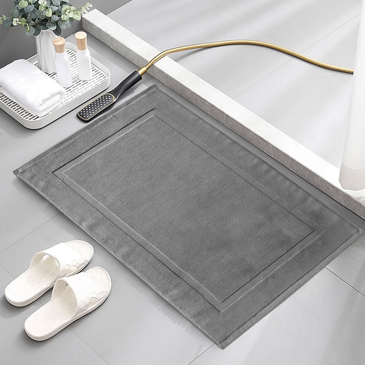2PCS White Cotton Classic Rug Bath Mats Absorbent Cotton Hotel Spa Shower Bathtub Mats [Not A Bathroom Rug] Machine Washable Shower Bathroom Floor Towel A 2PCS & C 1PCS