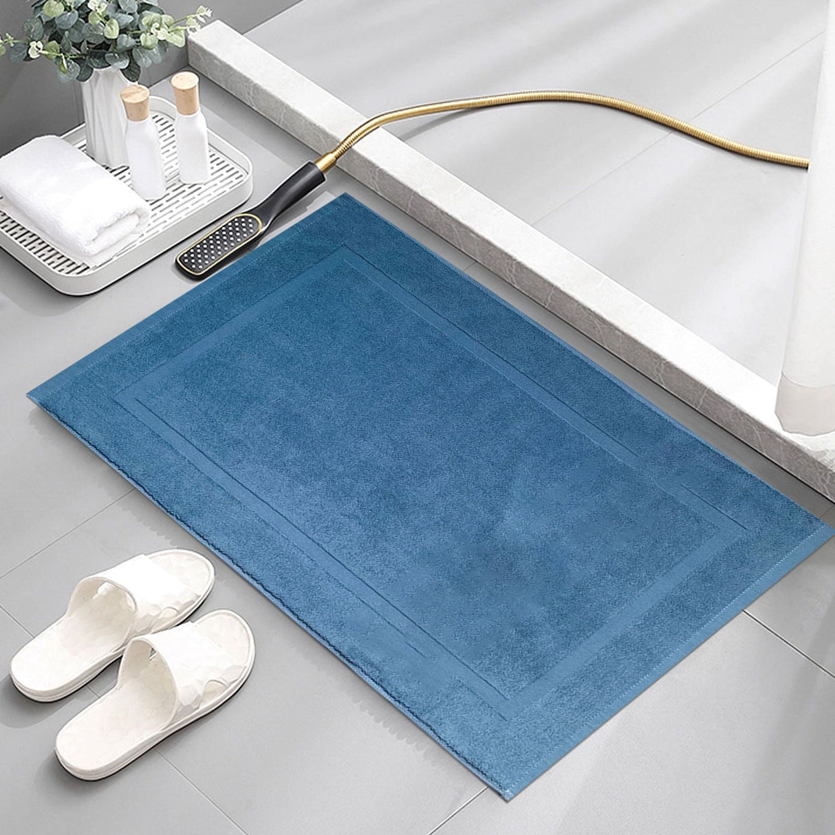 2PCS White Cotton Classic Rug Bath Mats Absorbent Cotton Hotel Spa Shower Bathtub Mats [Not A Bathroom Rug] Machine Washable Shower Bathroom Floor Towel C 2PCS