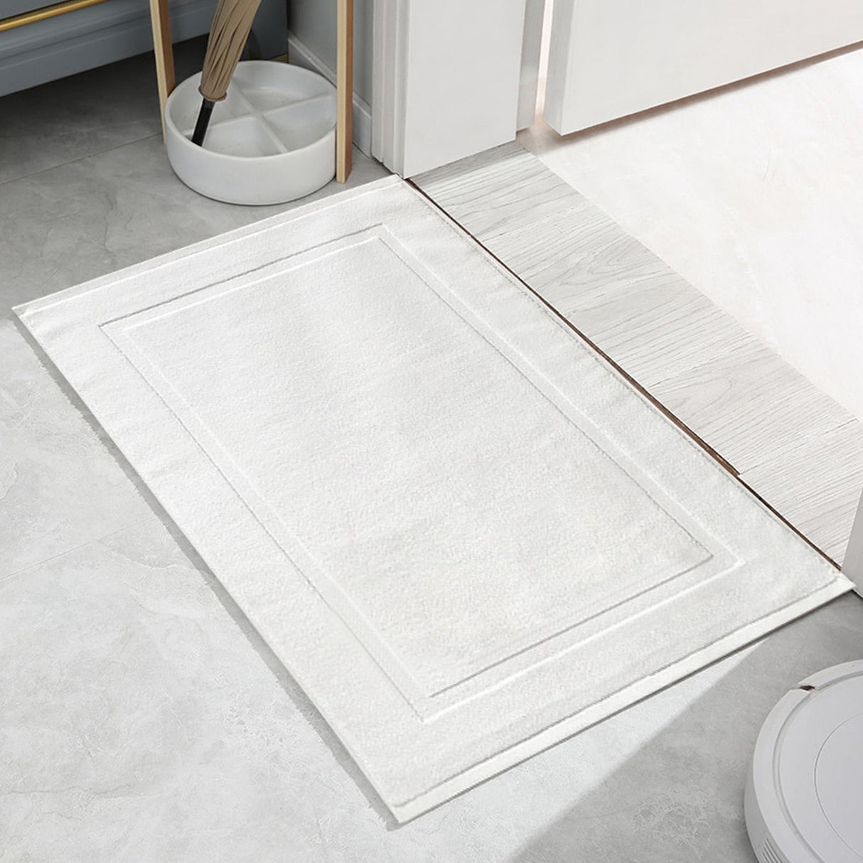 2PCS White Cotton Classic Rug Bath Mats Absorbent Cotton Hotel Spa Shower Bathtub Mats [Not A Bathroom Rug] Machine Washable Shower Bathroom Floor Towel F-White 2PCS