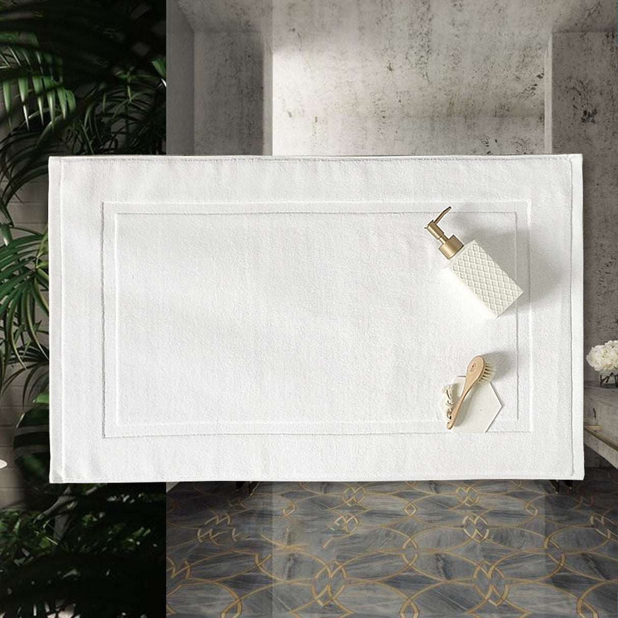 2PCS White Cotton Classic Rug Bath Mats Absorbent Cotton Hotel Spa Shower Bathtub Mats [Not A Bathroom Rug] Machine Washable Shower Bathroom Floor Towel F-White 2PCS